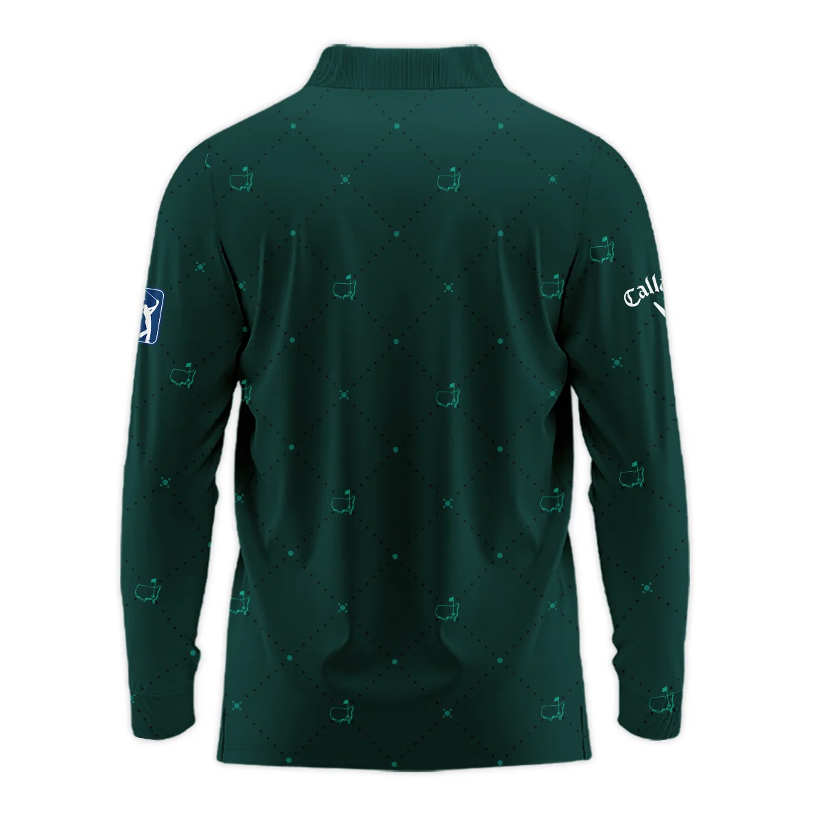 Dark Green Pattern In Retro Style With Logo Masters Tournament Callaway Long Polo Shirt Style Classic Long Polo Shirt For Men - Image 2