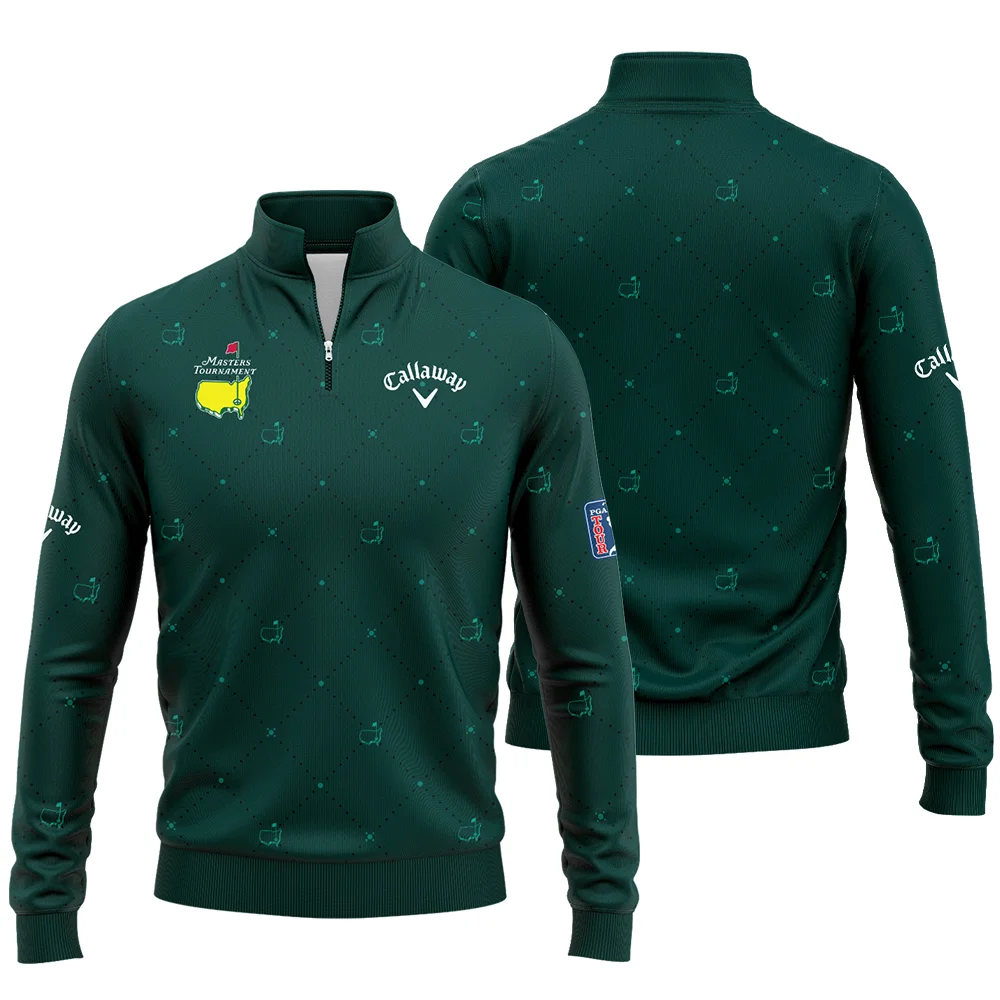 Dark Green Pattern In Retro Style With Logo Masters Tournament Callaway Quarter Zip Sweatshirt Style Classic Quarter Zip Sweatshirt - Image 3