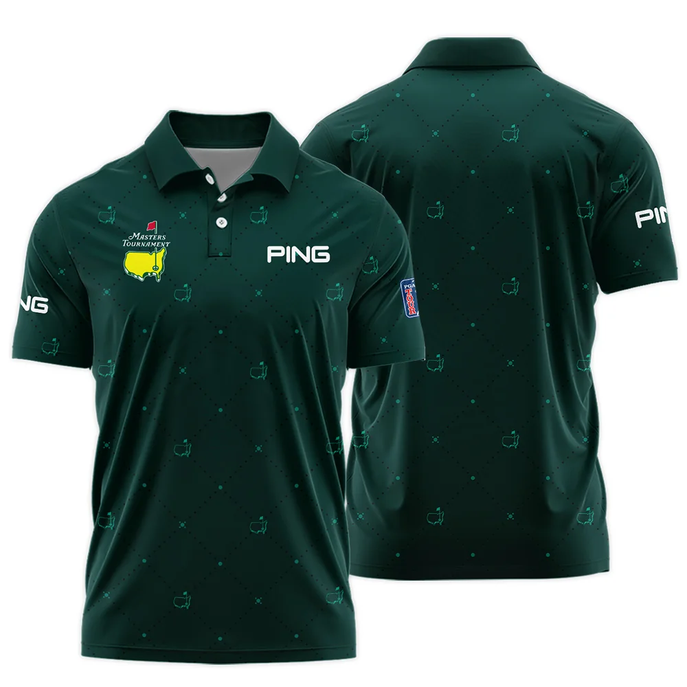 Dark Green Pattern In Retro Style With Logo Masters Tournament Ping Polo Shirt Style Classic Polo Shirt For Men - Image 3