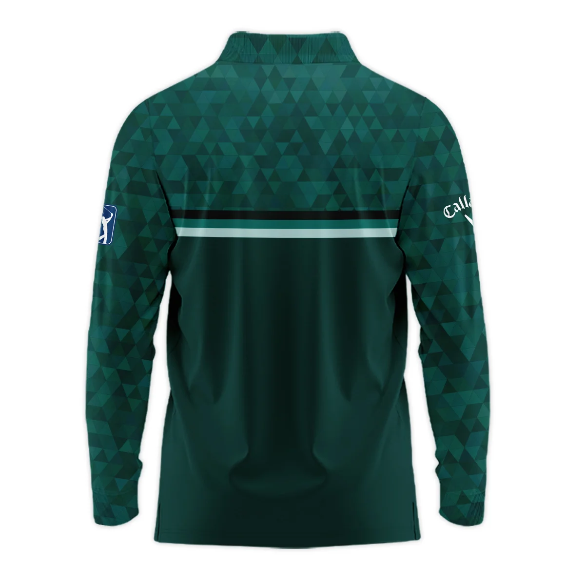 Dark Green Triangle Mosaic Pattern Masters Tournament Callaway Long Polo Shirt Style Classic Long Polo Shirt For Men - Image 2