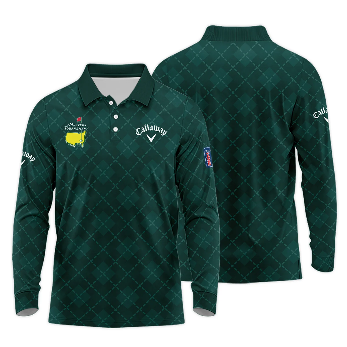 Golf Geometric Pattern Green Masters Tournament Callaway Long Polo Shirt Style Classic Long Polo Shirt For Men - Image 3