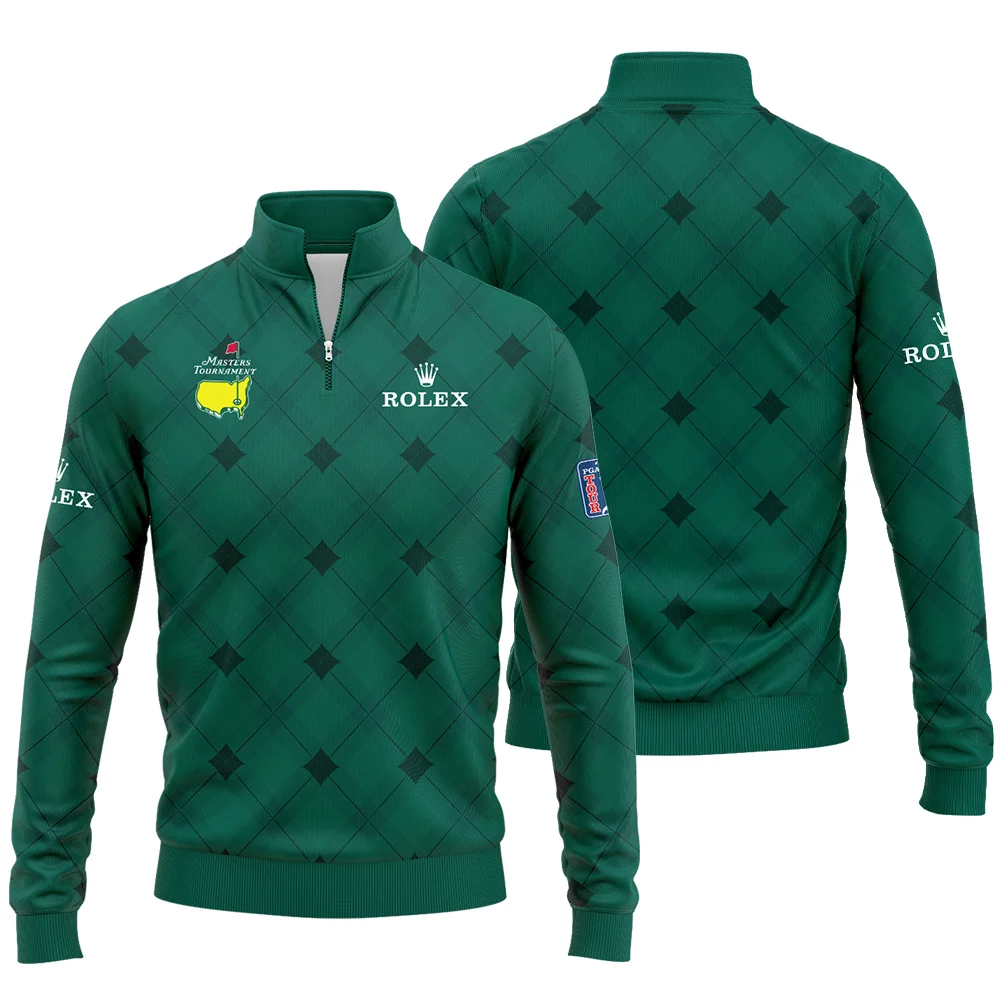 Golf Masters Tournament Green Argyle Pattern Rolex Quarter Zip Sweatshirt Style Classic Quarter Zip Sweatshirt - Image 3