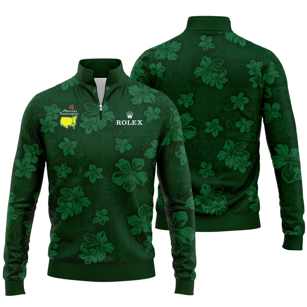 Hawaiian Tribal Elements And Hibiscus Flowers Patchwork Golf Masters Tournament Rolex Quarter Zip Sweatshirt Style Classic Quarter Zip Sweatshirt - Image 3