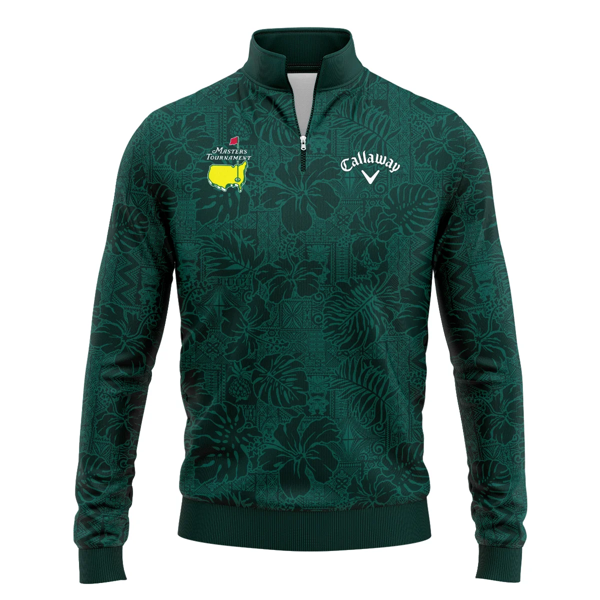 Hibiscus And Tropical Leaves With Tribal Elements Pattern Golf Masters Tournament Callaway Quarter Zip Sweatshirt Style Classic Quarter Zip Sweatshirt