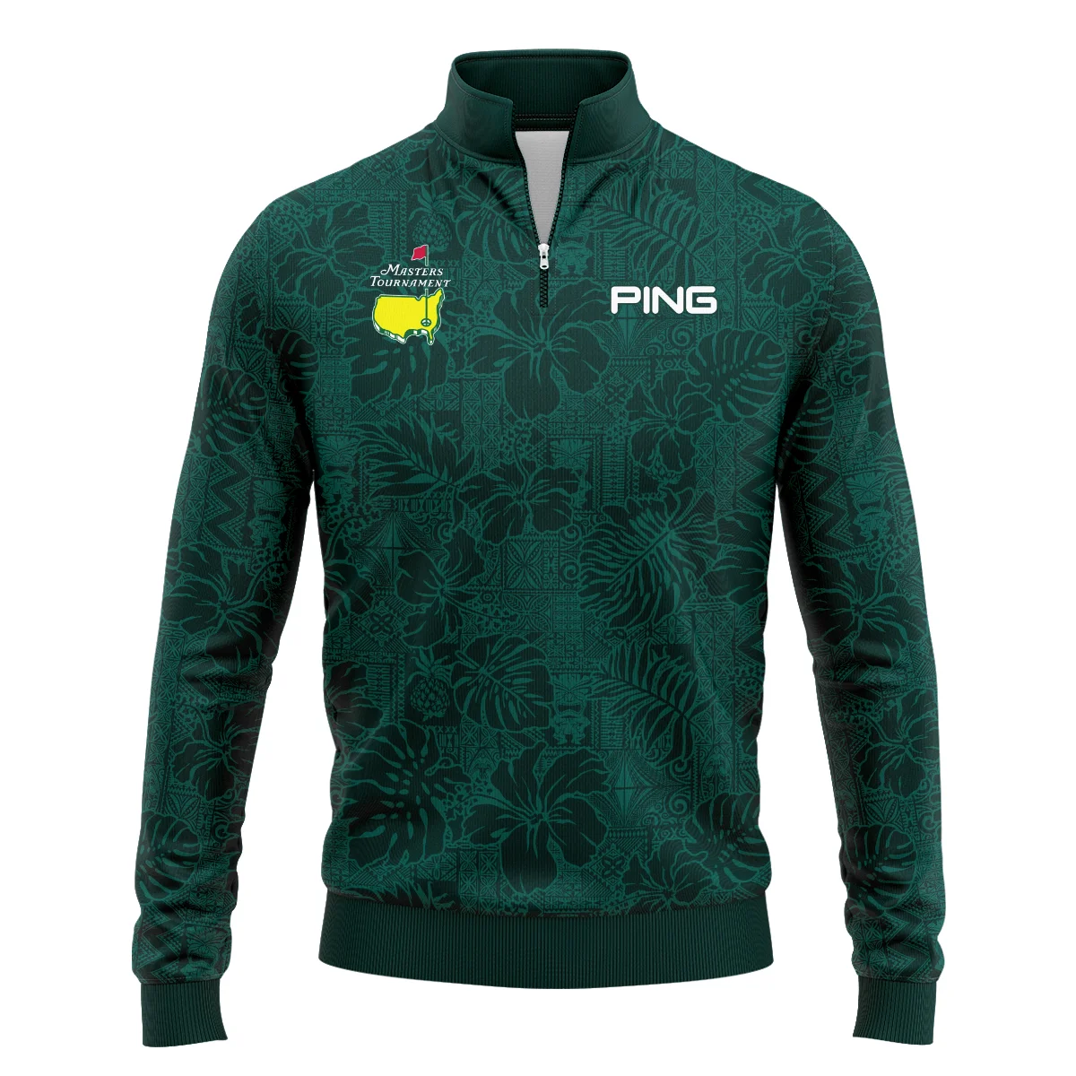 Hibiscus And Tropical Leaves With Tribal Elements Pattern Golf Masters Tournament Ping Quarter Zip Sweatshirt Style Classic Quarter Zip Sweatshirt