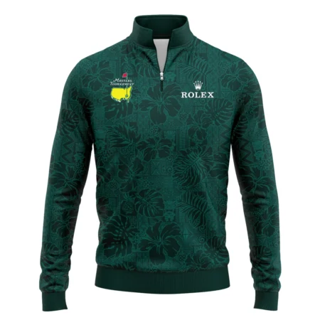 Hibiscus And Tropical Leaves With Tribal Elements Pattern Golf Masters Tournament Rolex Quarter Zip Sweatshirt Style Classic Quarter Zip Sweatshirt