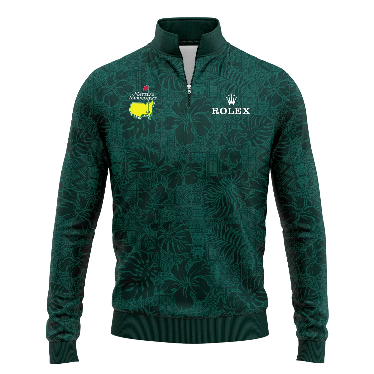 Hibiscus And Tropical Leaves With Tribal Elements Pattern Golf Masters Tournament Rolex Quarter Zip Sweatshirt Style Classic Quarter Zip Sweatshirt