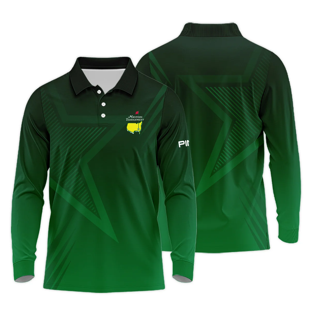 Masters Tournament Ping Star Dark Green Pattern Long Polo Shirt Style Classic Long Polo Shirt For Men - Image 3