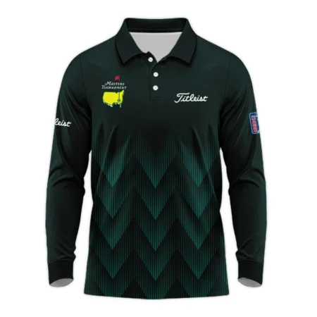 Masters Tournament Titleist Golf Long Polo Shirt Zigzag Pattern Dark Green Golf Sports All Over Print Long Polo Shirt For Men