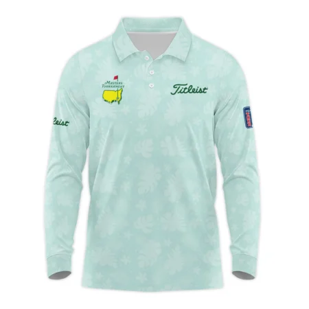 Masters Tournament Titleist Sports Long Polo Shirt Green Pastel Floral Hawaiian Pattern All Over Print Long Polo Shirt For Men