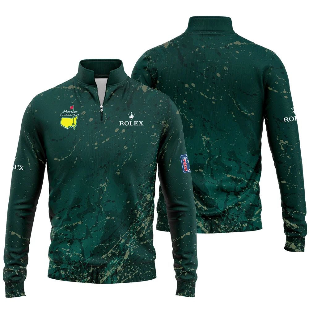 Old Cracked Texture With Gold Splash Paint Masters Tournament Rolex Quarter Zip Sweatshirt Style Classic Quarter Zip Sweatshirt - Image 3