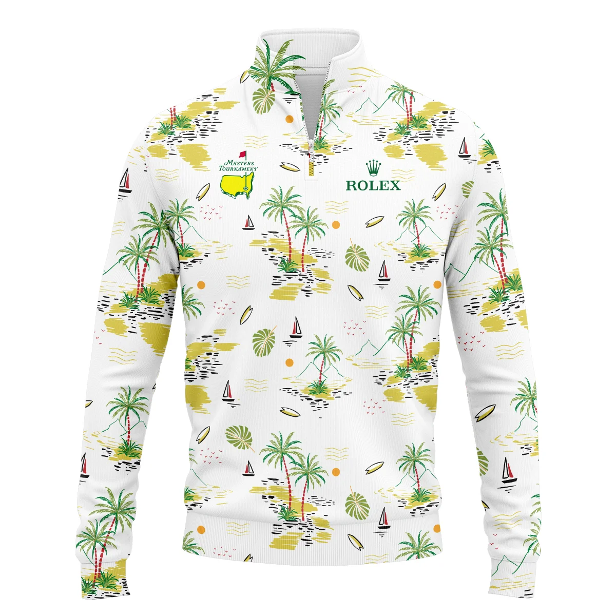 Rolex Landscape With Palm Trees Beach And Oceann Masters Tournament Quarter Zip Sweatshirt Style Classic Quarter Zip Sweatshirt