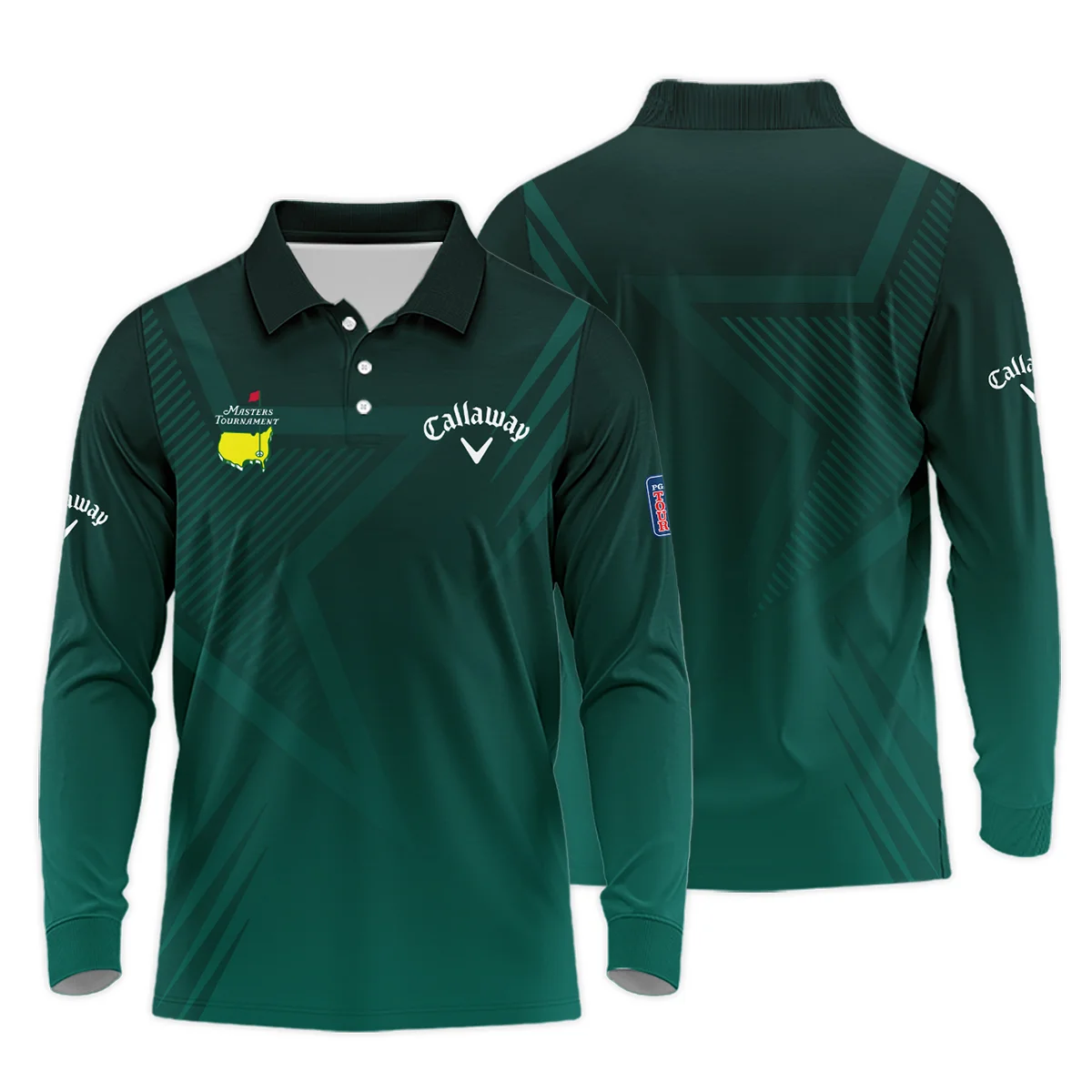 Sports Callaway Masters Tournament Long Polo Shirt Star Pattern Dark Green Gradient Golf Long Polo Shirt For Men - Image 3