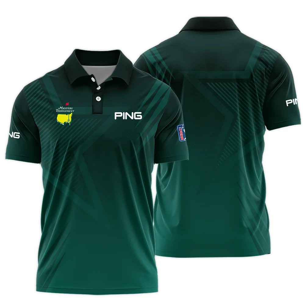 Sports Ping Masters Tournament Polo Shirt Star Pattern Dark Green Gradient Golf Polo Shirt For Men - Image 3