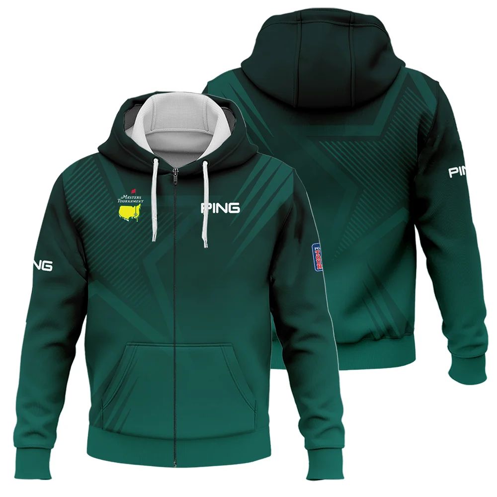 Sports Ping Masters Tournament Zipper Hoodie Shirt Star Pattern Dark Green Gradient Golf Zipper Hoodie Shirt - Image 3
