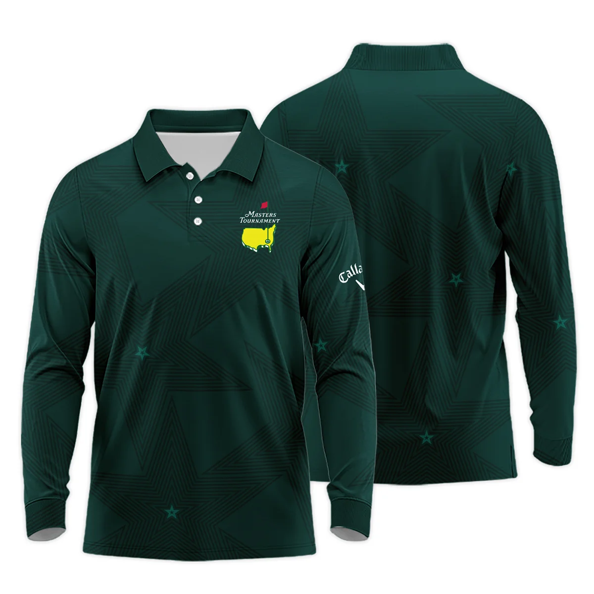 Stars Dark Green Golf Masters Tournament Callaway Long Polo Shirt Style Classic Long Polo Shirt For Men - Image 3