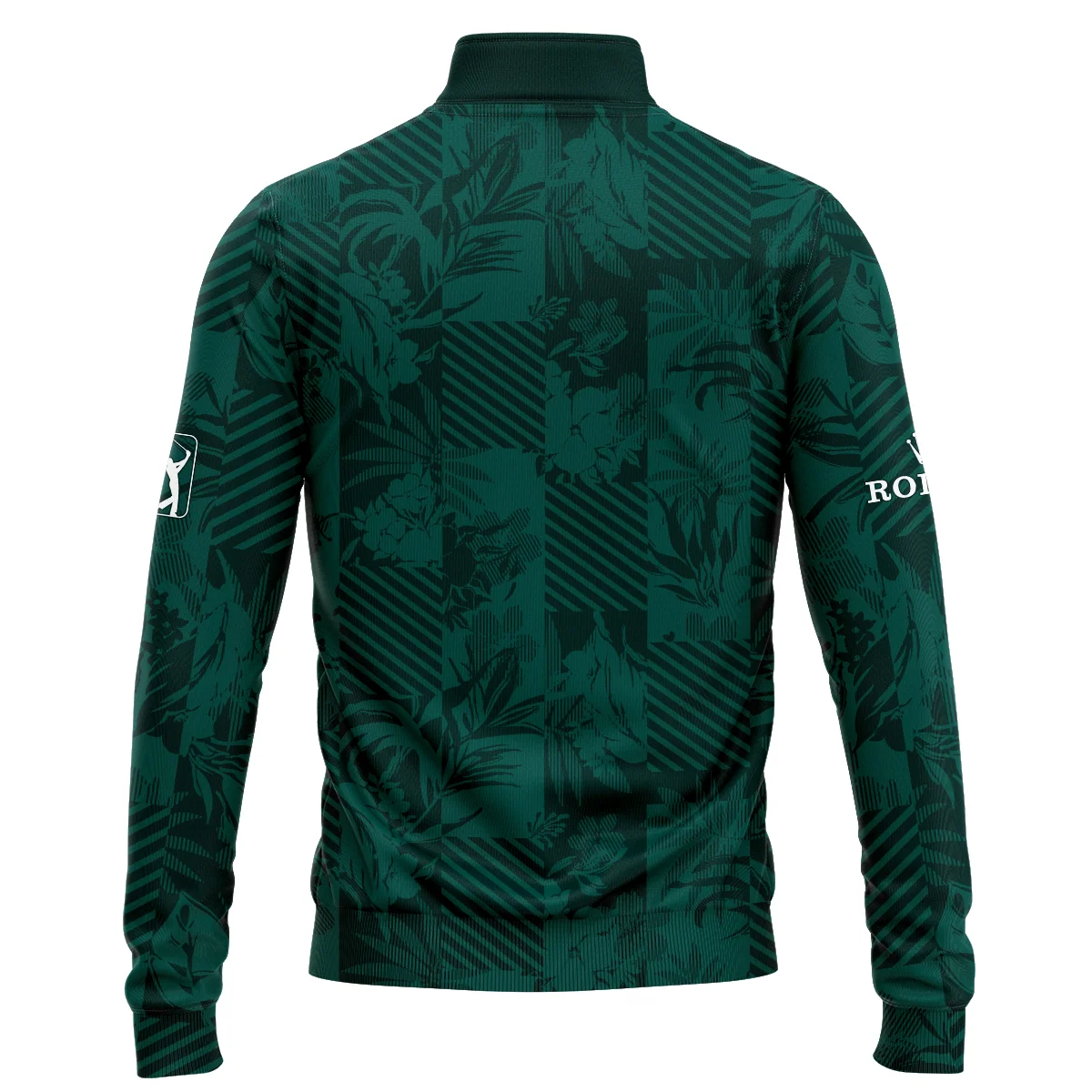 Tropical Leaves ,Foliage With Geometric Stripe Pattern Golf Masters Tournament Rolex Quarter Zip Sweatshirt Style Classic Quarter Zip Sweatshirt - Image 2