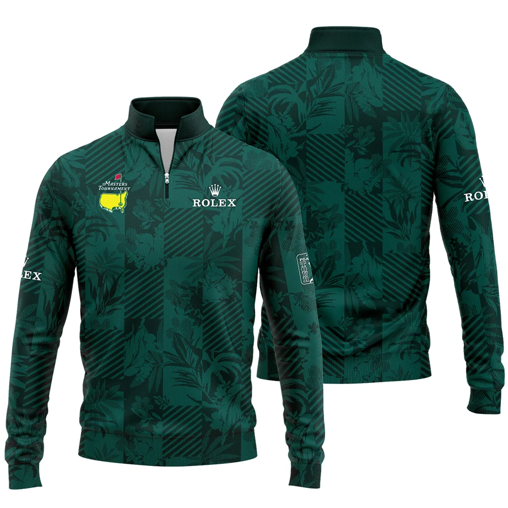 Tropical Leaves ,Foliage With Geometric Stripe Pattern Golf Masters Tournament Rolex Quarter Zip Sweatshirt Style Classic Quarter Zip Sweatshirt - Image 3