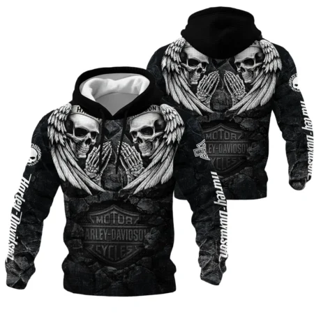 Harley-Davidson Motorcycle Dark Skull Angel Wings Hoodie Quilted Waffle Gift Fan Love QTVA2712HLC07-HQW