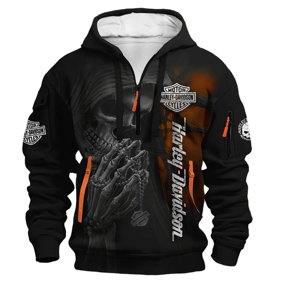 Harley-Davidson Motorcycle Skull Devotion Wings Hoodie Half Zipper Gift Fan Love QTVA2712HLC10-HDF - Image 2