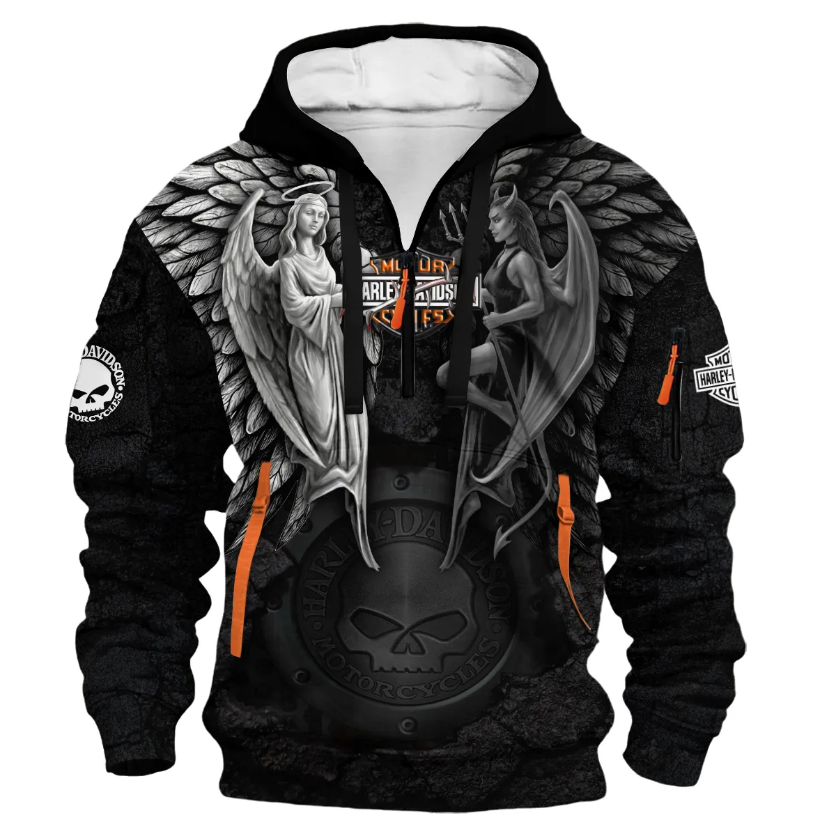 Harley-Davidson Motorcycle Guardian & Fallen Hoodie Half Zipper Gift Fan Love QTVA2712HLC8-HDF - Image 2