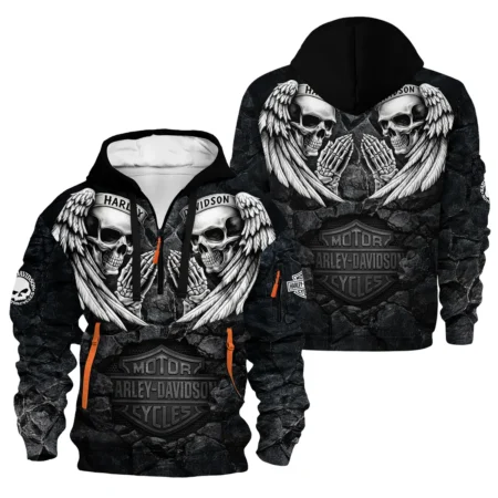 Harley-Davidson Motorcycle Dark Skull Angel Wings Hoodie Half Zipper Gift Fan Love QTVA2712HLC07-HDF