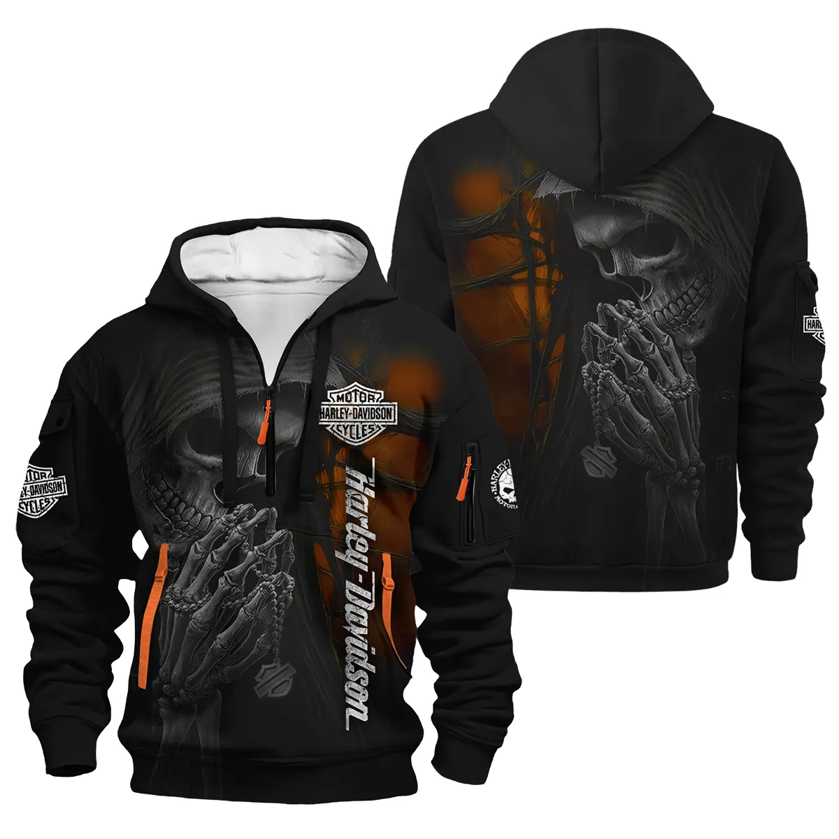 Harley-Davidson Motorcycle Skull Devotion Wings Hoodie Half Zipper Gift Fan Love QTVA2712HLC10-HDF