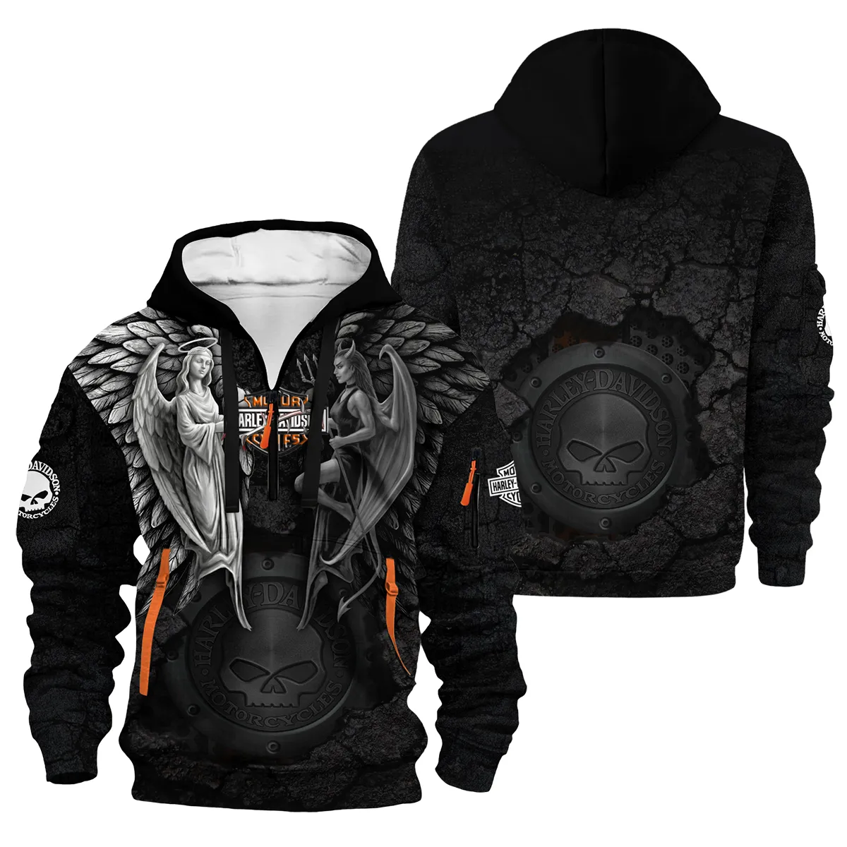 Harley-Davidson Motorcycle Guardian & Fallen Hoodie Half Zipper Gift Fan Love QTVA2712HLC8-HDF