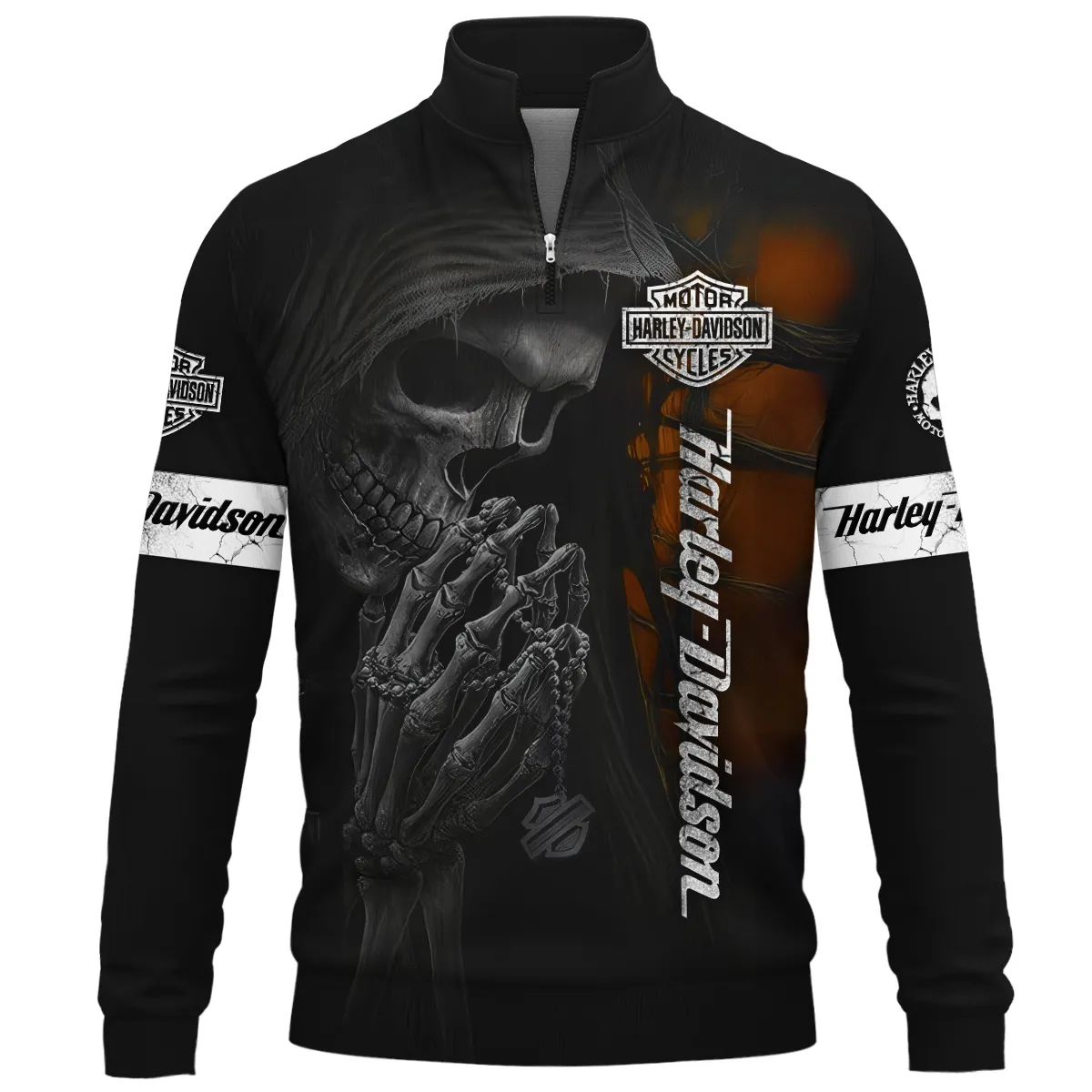 Harley-Davidson Motorcycle Skull Devotion Wings Quarter Zip Sweatshirt Gift Fan Love QTVA2712HLC10-QTZ - Image 2