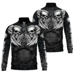 Harley-Davidson Motorcycle Dark Skull Angel Wings Quarter Zip Sweatshirt Gift Fan Love QTVA2712HLC07-QTZ