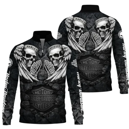 Harley-Davidson Motorcycle Dark Skull Angel Wings Quarter Zip Sweatshirt Gift Fan Love QTVA2712HLC07-QTZ