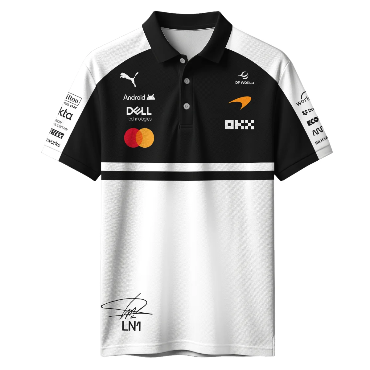 2026 Lando Norris 1 McLaren F1 Teamwear Polo Shirt BLNR25326A2PL - White - Image 2