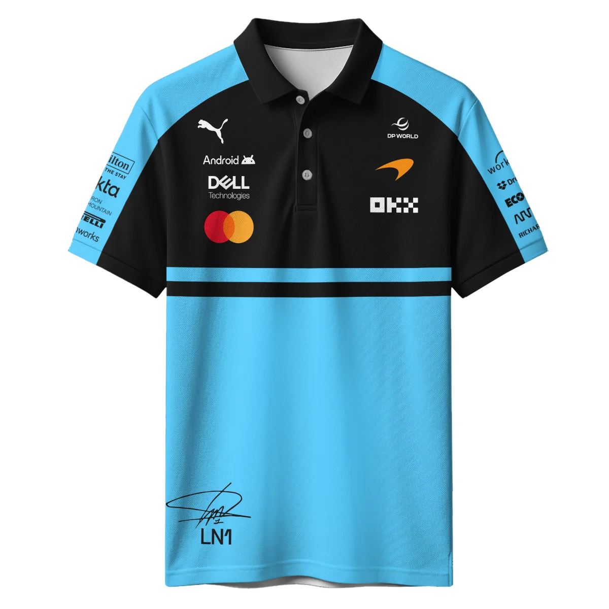 2026 Lando Norris 1 McLaren F1 Teamwear Polo Shirt BLNR25326A3PL - Cyan - Image 2