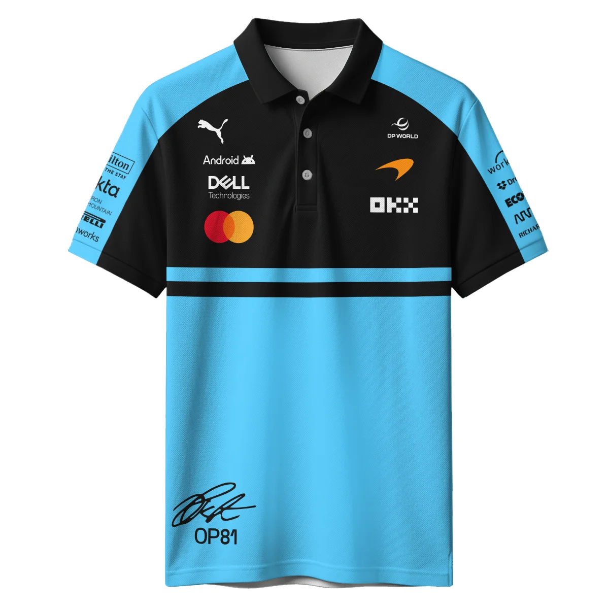 2026 Oscar Piastri 81 McLaren F1 Teamwear Polo Shirt BLOP25326A3PL - Cyan - Image 2