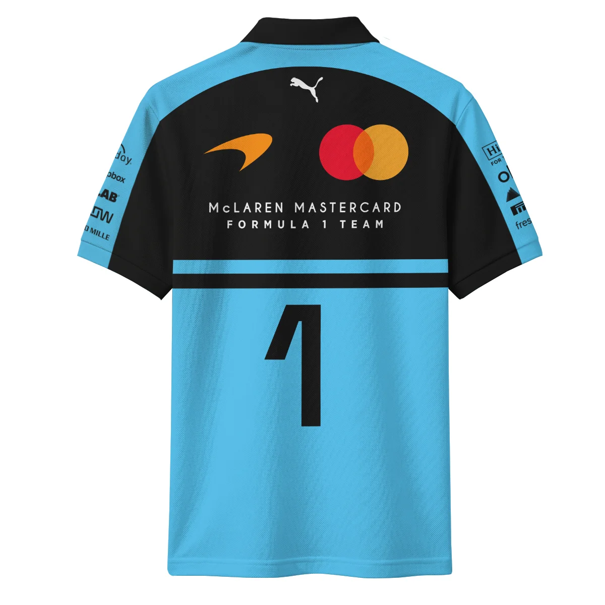 2026 Lando Norris 1 McLaren F1 Teamwear Polo Shirt BLNR25326A3PL - Cyan - Image 3
