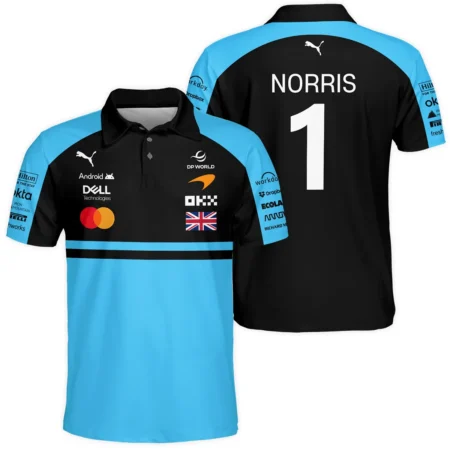 2026 Lando Norris McLaren F1 Teamwear Polo Shirt BLNR26126A3PL - Cyan - Race Day Outfit