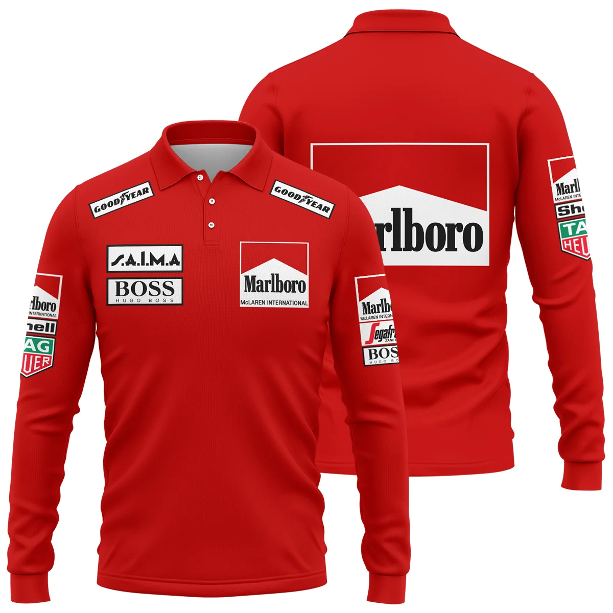 1985 Alain Prost Racing Suit McLaren F1 Team Long Polo Shirt BLVAAP070725A04LPL - Racing Lifestyle Clothing
