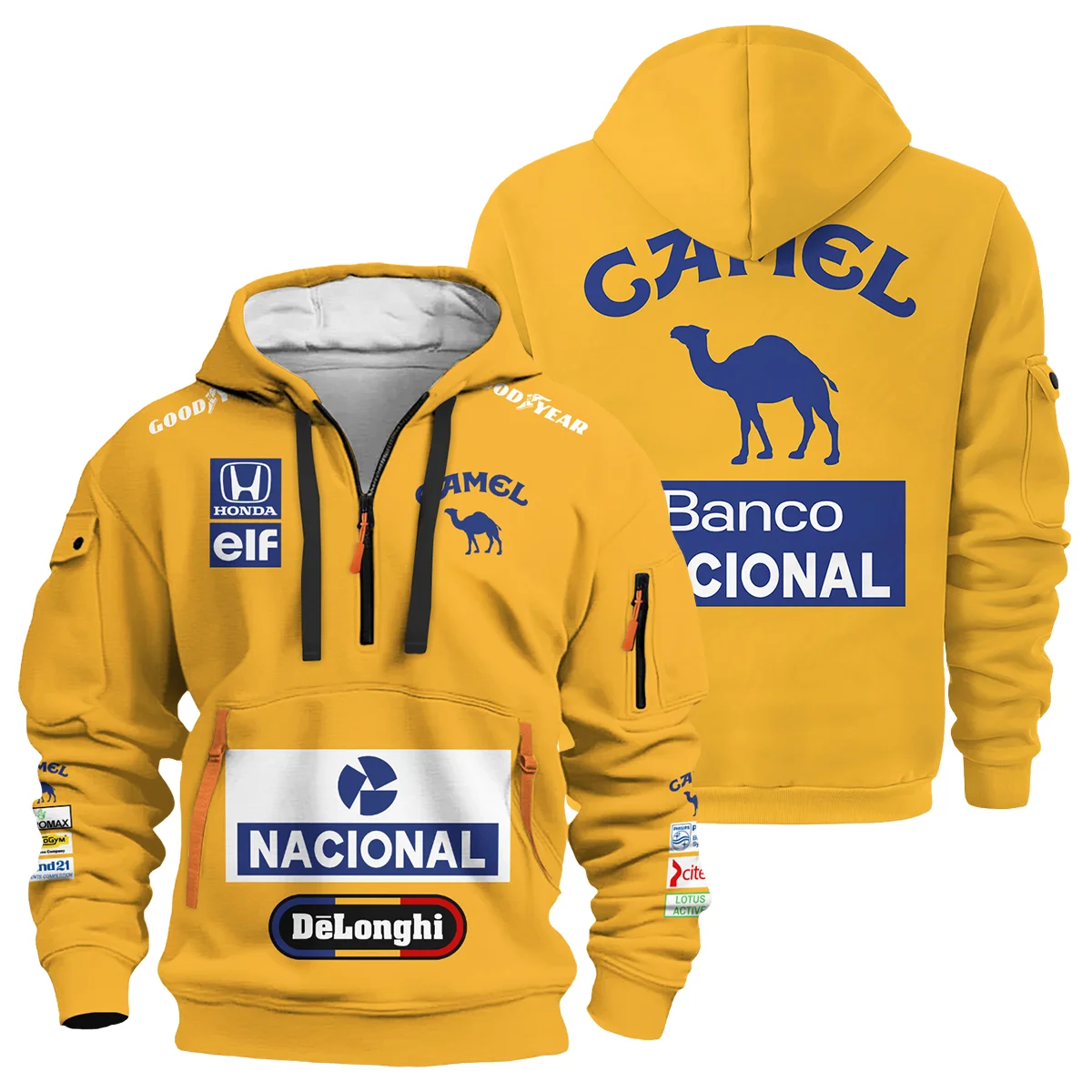 1987 Ayrton Senna Camel Honda Formula 1 Racing Team Hoodie Half Zipper BL3725A5HDF - Race Day Outfit
