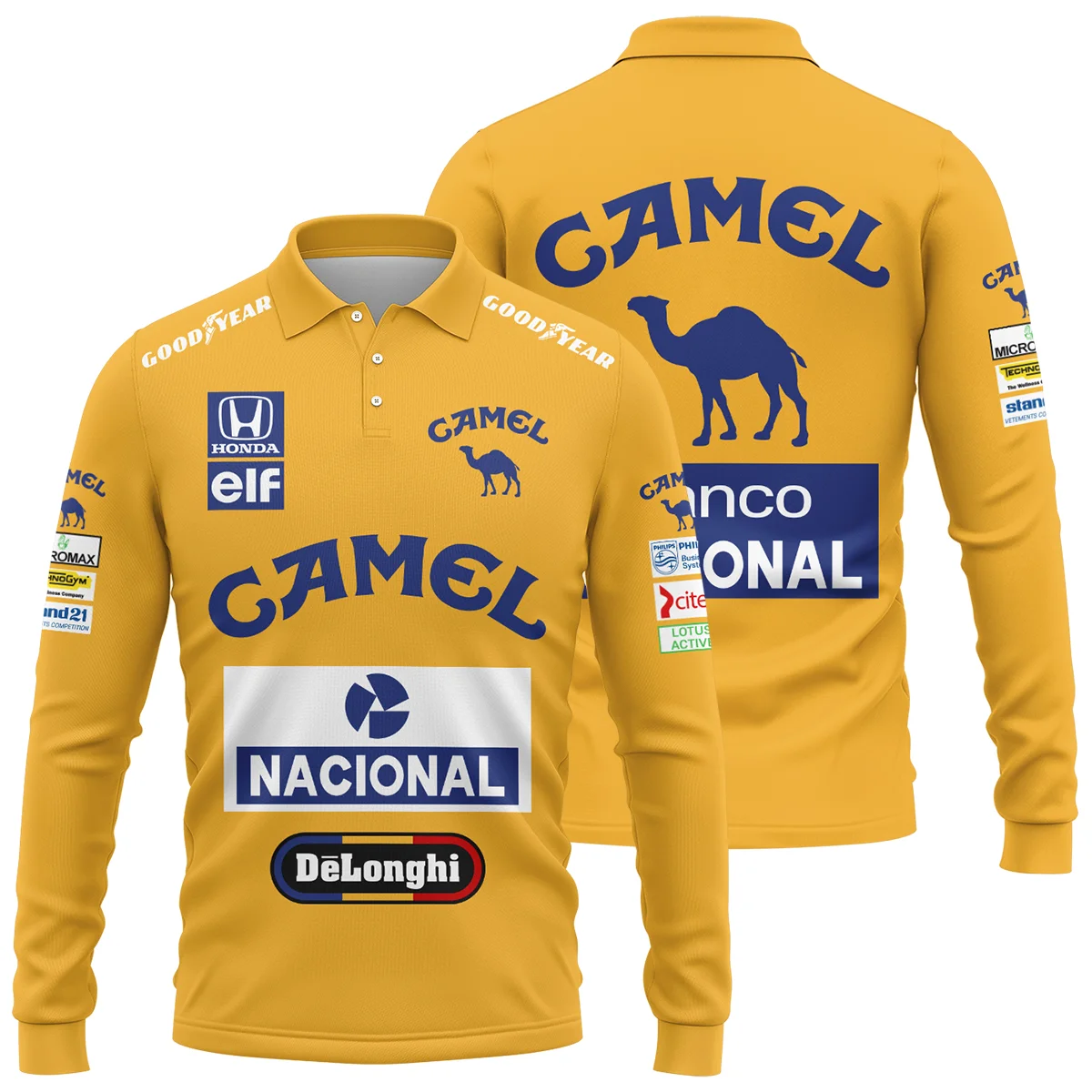 1987 Ayrton Senna Camel Honda Formula 1 Racing Team Long Polo Shirt BL3725A5LPL - Formula Racing Apparel