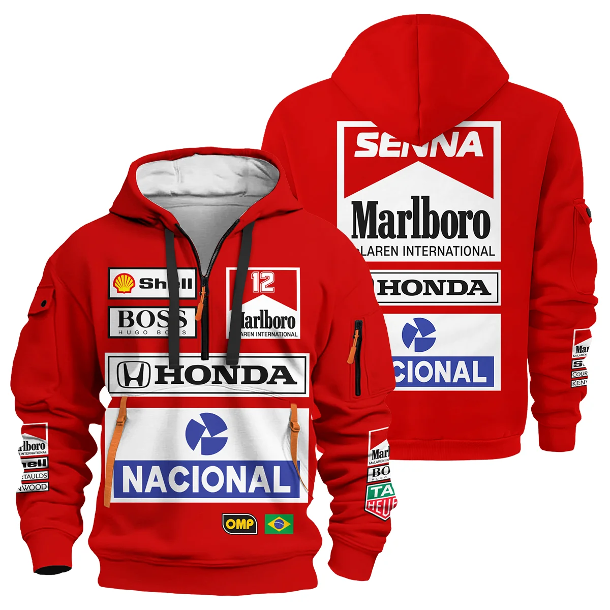1988 Ayrton Senna Honda Race Suit Marlboro McLaren Hoodie Half Zipper BL3725A2HDF - Pit Lane Clothing