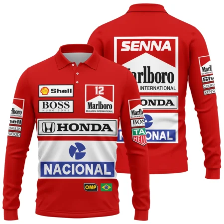 1988 Ayrton Senna Honda Race Suit Marlboro McLaren Long Polo Shirt BL3725A2LPL - Race Day Design