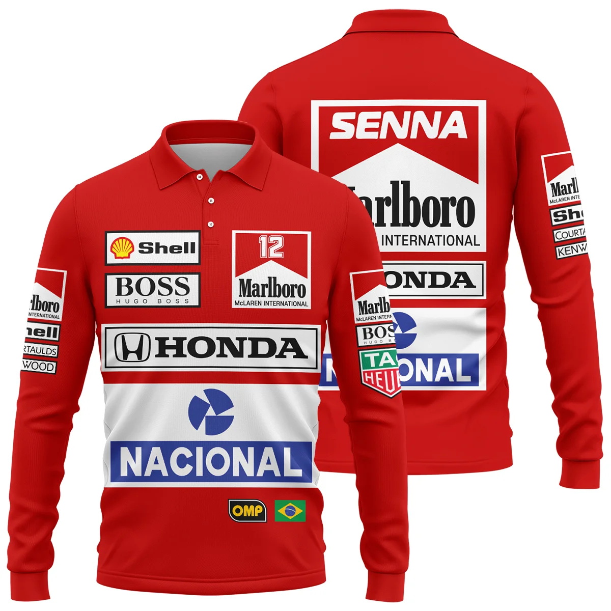1988 Ayrton Senna Honda Race Suit Marlboro McLaren Long Polo Shirt BL3725A2LPL - Race Day Design