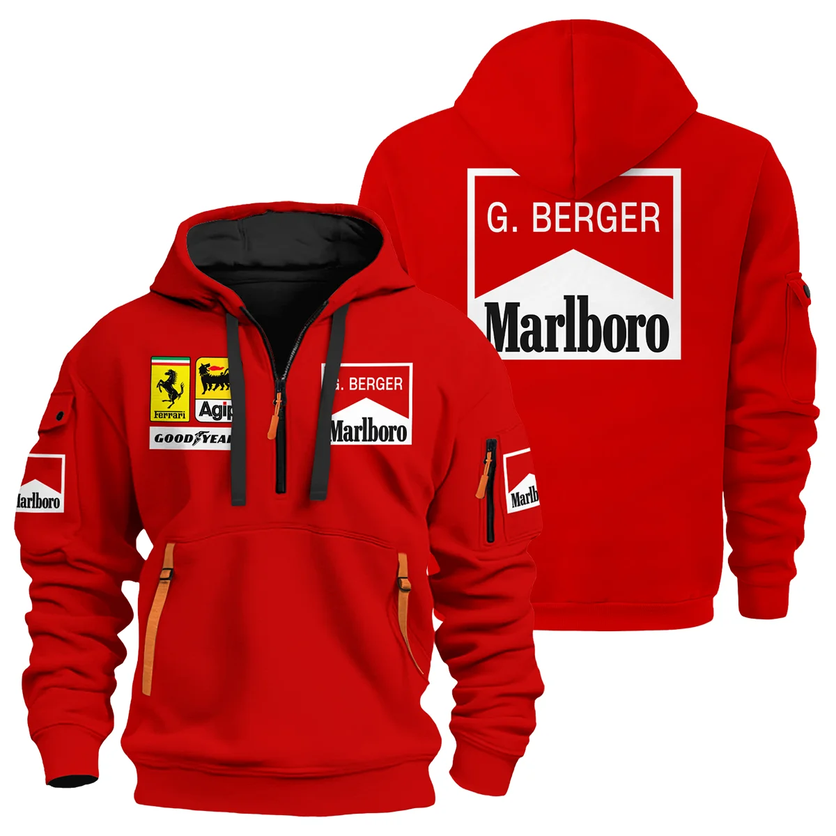 1988 Gerhard Berger Racing Suit Ferrari F1 Hoodie Half Zip BLGB261025A1HDF - Racing Lifestyle Clothing
