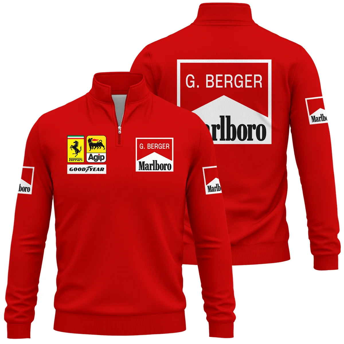 1988 Gerhard Berger Racing Suit Ferrari F1 Quarter-Zip Sweatshirt BLGB261025A1QZS - Race Day Outfit