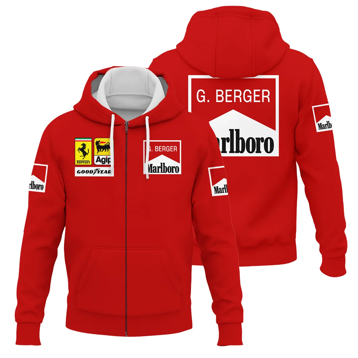 1988 Gerhard Berger Racing Suit Ferrari F1 Zipper Hoodie BLGB261025A1ZHD - Motorsport Lifestyle Wear