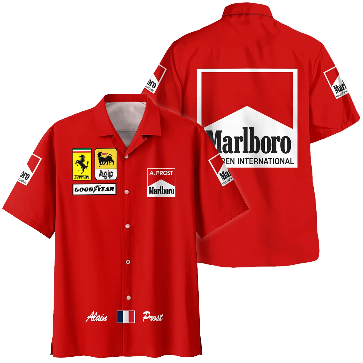 1990 Alain Prost Racing Costume Ferrari F1 Team Hawaiian Shirt BLVAAP070725A02HW - Motorsport Apparel