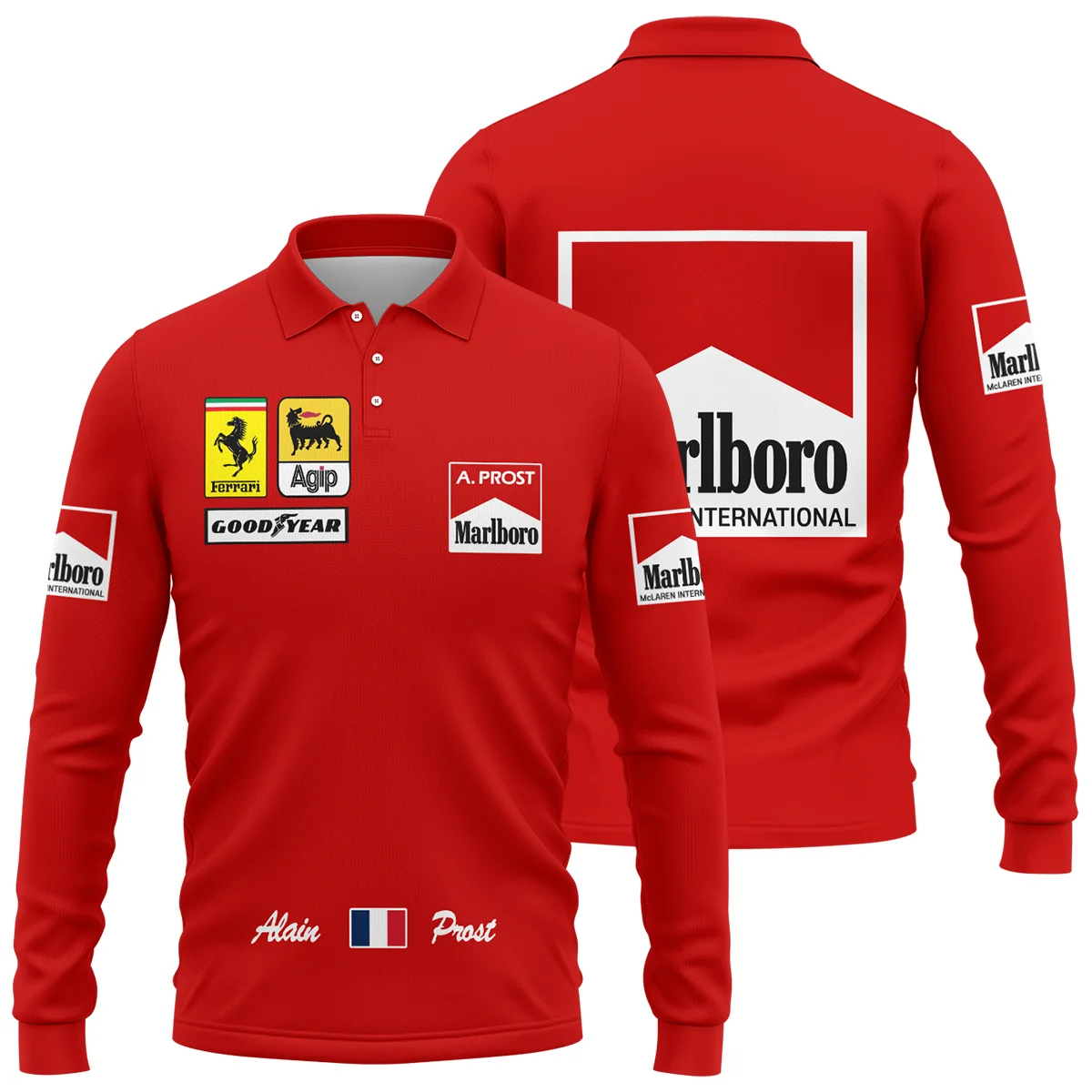 1990 Alain Prost Racing Costume Ferrari F1 Team Long Polo Shirt BLVAAP070725A02LPL - Trackside Outfit