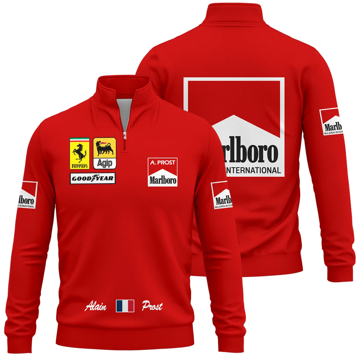 1990 Alain Prost Racing Costume Ferrari F1 Team Quarter-Zip Sweatshirt BLVAAP070725A02QZS - Formula Racing Apparel