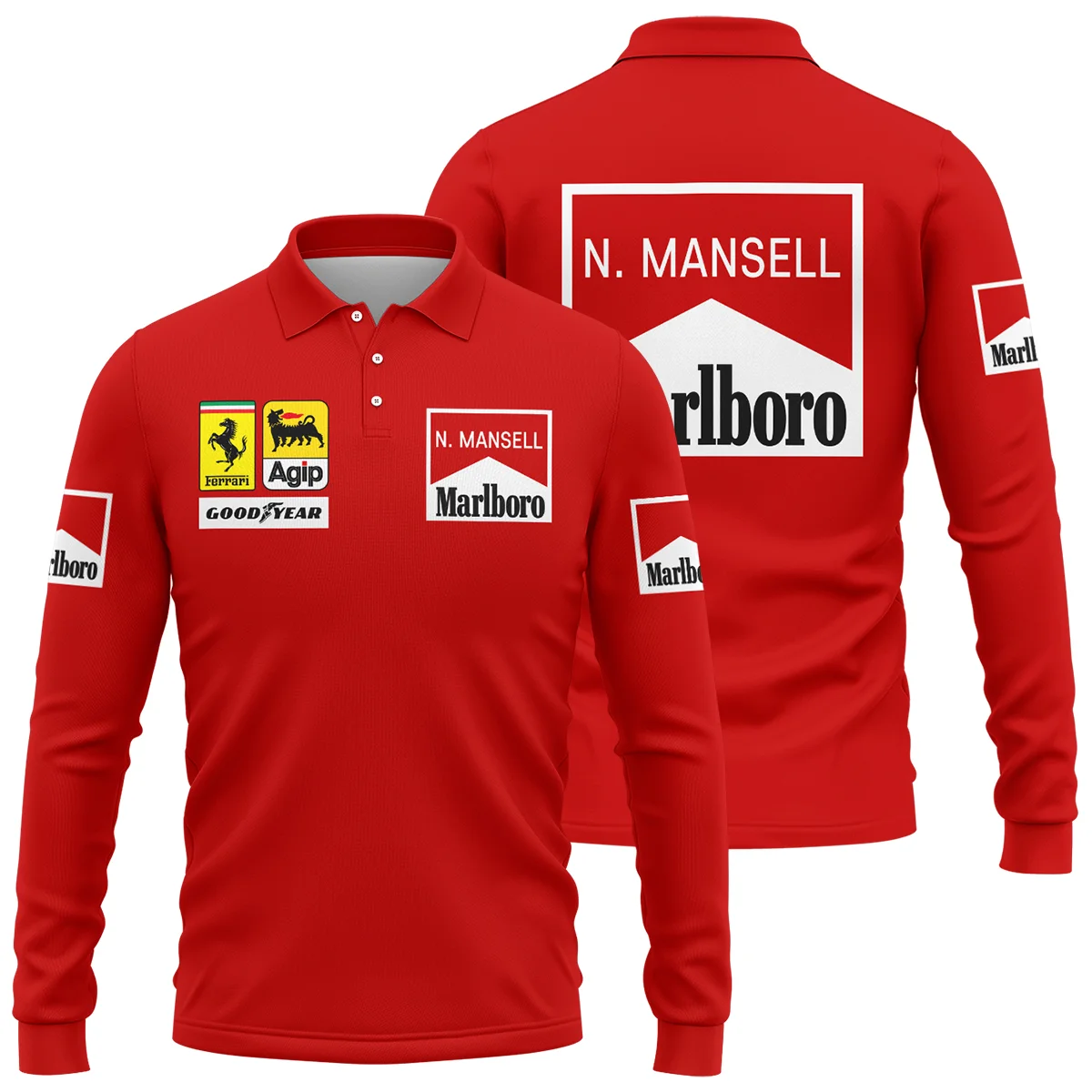 1990 Nigel Mansell Racing Suit Ferrari F1 Long Polo Shirt BLNM29725A5LPL - Race Day Outfit