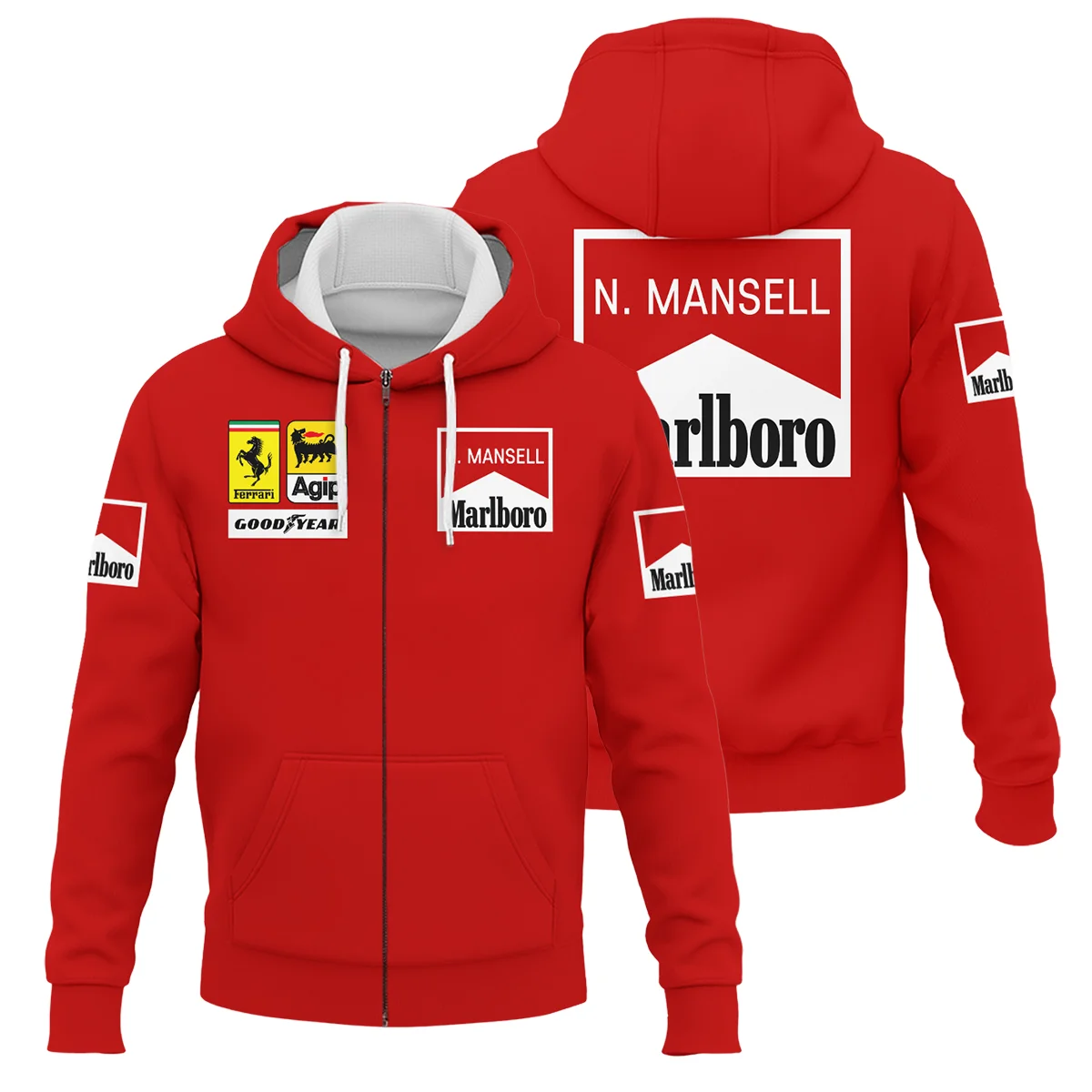 1990 Nigel Mansell Racing Suit Ferrari F1 Zipper Hoodie BLNM29725A5ZHD - Race Day Design